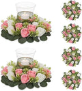 NUPTIO Artificial Flowers Candle Rings - 6 Pcs 14 inch Diam Large Pink & White Fake Roses Wreath Wedding Centerpieces for Tables Spring Summer Wreath for Front Door Weddings Party Ceremony Decor by Nuptio