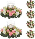 NUPTIO Artificial Flowers Candle Rings - 6 Pcs 14 inch Diam Large Pink & White Fake Roses Wreath Wedding Centerpieces for Tables Spring Summer Wreath for Front Door Weddings Party Ceremony Decor by Nuptio