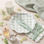 350 PCS Sage Green Gingham Disposable Dinnerware Set, Decagonal Paper Plates 7 & 9 Inch, Napkins, Cups & Cutlery, Checkered Party Supplies for Easter Baby Shower Wedding Picnic - Image 5