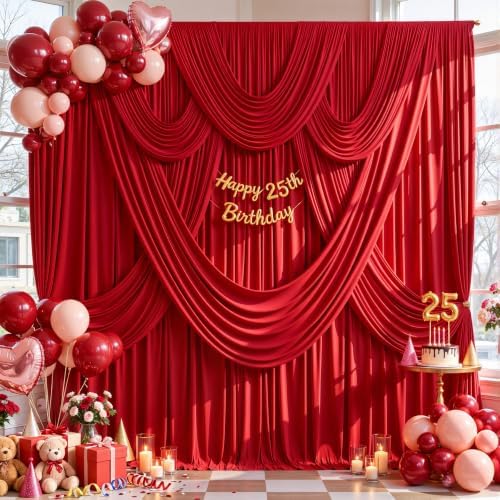 20ft x 10ft Red Backdrop Curtains, 4 Panels Red Drapes for Backdrop by LittleFunny