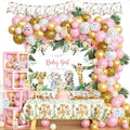 147 PCs Safari Baby Shower Decorations for Girl, Party Inspo Jungle Themed Baby Shower Décor Backdrop Balloon Garland Artificial Leaves Banner Tablecloth Cake Cupcake Topper Boxes Cutout Deer Pink by Unknown