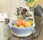 Wicker Gift Basket with Handle and Liner, 11 Inch White Willow Round Basket with Blue Gingham Liner for Easter, Picnic, Wedding, Flower Girl, Foraging, Storage and Home Decor - Wickerwise - Image 3
