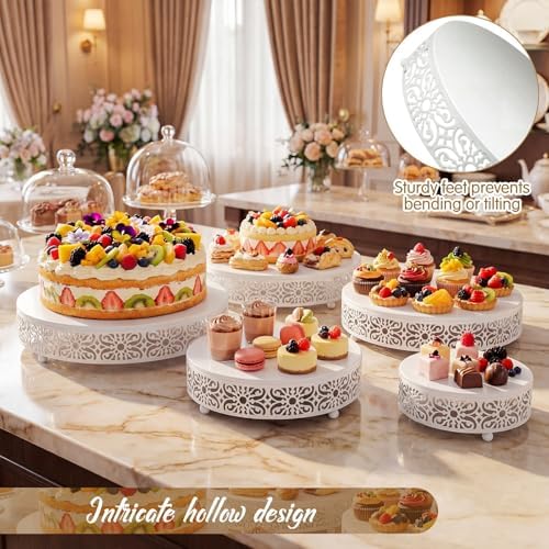 Wenqik 5 Pcs Metal White Cake Stand,16/14/12/10/8 In Round Cake Holder - Image 3