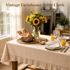 Yellow White Striped Ruffled Tablecloth Rectangle 55" x 70" Farmhouse Washed Cotton Table Cloth with Short Ruffle Cottage Table Cover for Boho Dining Room Kitchen Picnic Home Party Decoration - Image 6