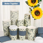 50 Pack 16oz Vintage Blue Floral Disposable Coffee Cups with Lids & Sleeves – Premium Paper for Mother's Day, Wedding, Birthday, Brunch, Cafés,Party Supplies - Image 3