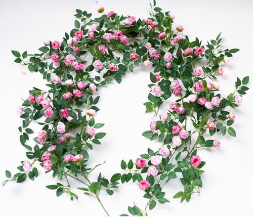4PCS x 6FT Rose Garland Artificial Flower Vine for Home Decor, Pink - Image 3