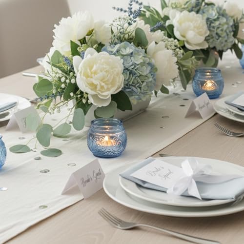 24 Pcs Blue Votive Candle Holders for Bridal Shower Decorations- Floral Style Dusty Blue Candle Holder for Wedding Table Centerpieces, Baby Shower Decor - Image 3