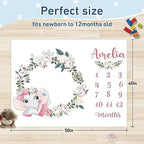 Custom Name Baby Milestone Blanket - Baby Milestone Monthly Blanket with Double Sided for Boy Girl Baby Photography Props - Pink Elephant Blanket Gifts for Kids Infant - Image 3