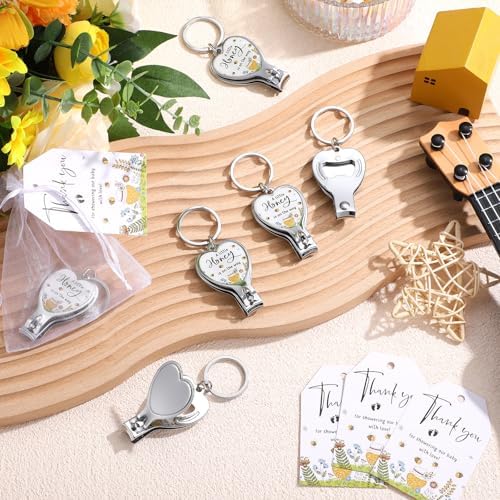 Wesiti 25 Sets Baby Shower Favor for Guests Honey Bee Keychain with Nail Clipper and Bottle Opener Thank You Tag Card Organza Bag - Image 5