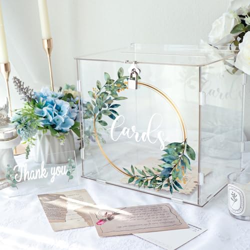 OurWarm Acrylic Wedding Card Box with Lock, DIY Gift Card Box for Wedding Reception with Slot, Clear Wedding Envelope Money Card Box for Party Graduation Baby Shower Birthday Decorations by OurWarm