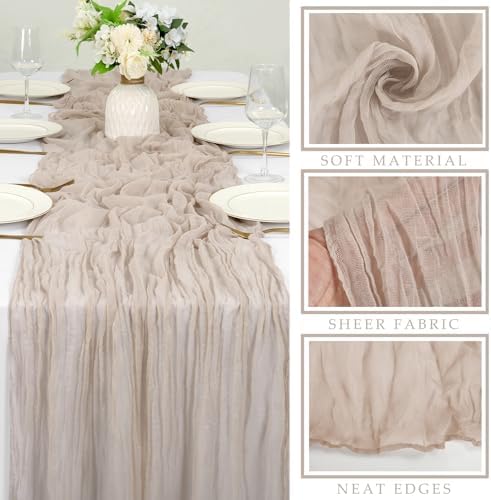 12 Pcs Cheesecloth Table Runner 10FT Rose Brown Runner for Tables Gauze Fabric 35 x 120 Inches Long Boho Table Runner Decor Rustic Sheer Runner for Wedding Birthday Bridal Shower Party (Rose Brown) - Image 2