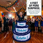 Anderson's White & Blue Personalized Pop-Out Birthday Cake, Life-Size Faux Cake with Fun Font, Custom Name, Surprise Reveal Prop for Milestone Parties, Photo Ops, Store or Business Events - Image 6