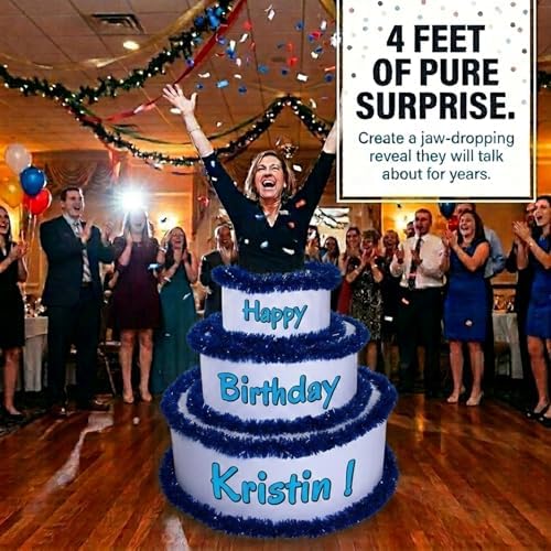 Anderson's White & Blue Personalized Pop-Out Birthday Cake, Life-Size Faux Cake with Fun Font, Custom Name, Surprise Reveal Prop for Milestone Parties, Photo Ops, Store or Business Events - Image 6