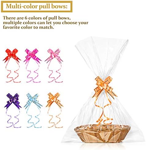 Jetec 12 Pcs Empty Gift Baskets Woven with Bows and Clear Bags,Beige - Image 5