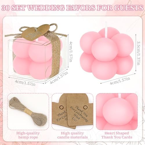30 Sets Mini Bubble Candles Wedding Favors for Guests, 1.6" Soy Wax Candle - Image 2