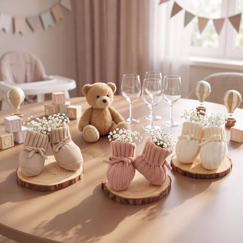 Jiuguva 6 Pcs Neutral Baby Shower Booties Decor, Beige, Khaki, Pink - Image 3