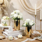 Suncalla 6 Sets Gold Cylinder Vases Artificial Peony Candle Holders, White - Image 3