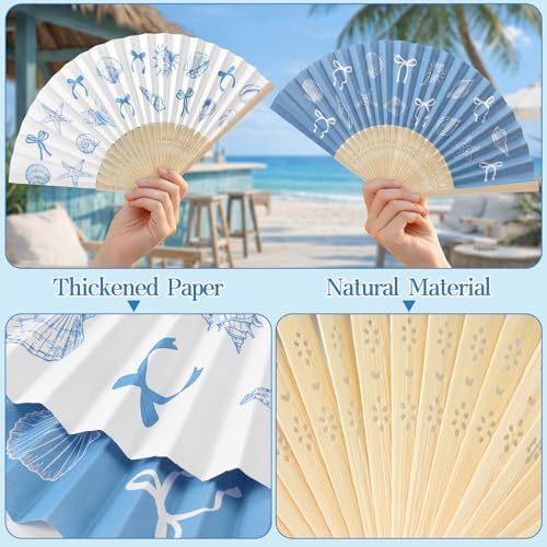 Wenqik 24 Sets Coastal Seashell Folding Fans Bulk with Organza Bags Blue Bow Beach Paper Hand Fans for Wedding Last Toast on The Coast Baby Shower Summer Ocean Under The Sea Party Favors Supplies - Image 6