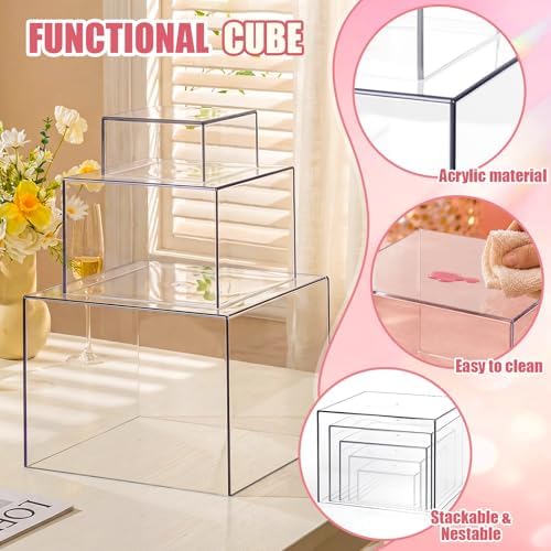6 Pcs Acrylic Buffet Risers, Clear Stackable Food Display Stand - Image 6