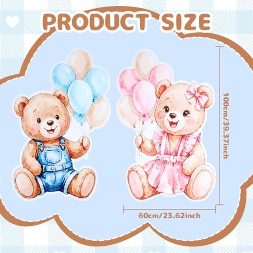 Wesiti 2 Pcs Large 40 x 24 Gender Reveal Bear Cardboard Cutout, Blue Pink - Image 3