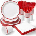 350 Pcs Red Rim Paper Plates and Napkins Party Supplies by Unknown