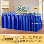 Royal Blue Polyester Table Cloths for Rectangle 8 Foot Tables, 6 Pack Wrinkle Free Tablecloths Stretchy Banquet Ruffle Fitted Table Cover Desk Skirt for Parties Wedding Birthday Baby Shower - Image 5