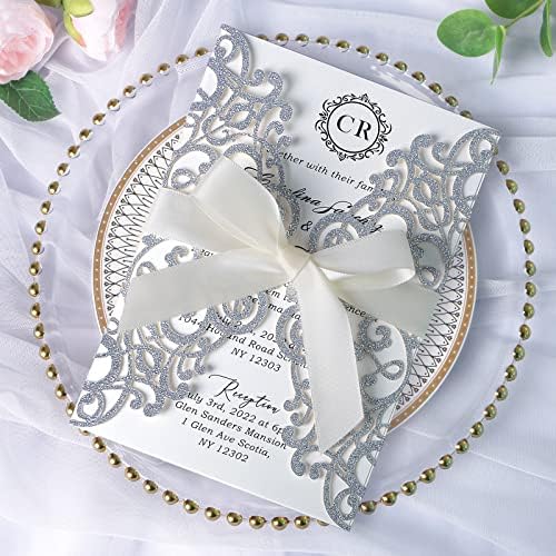 ponatia 25 Pack Laser Cut Wedding Invitations Cards with Envelopes - Image 2