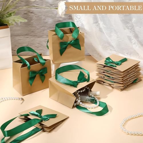 Honoson 50 Pcs Small Gift Bags with Handle 4 x 2.75 x 4.5 No DIY Mini Paper Bags Bulk with Bow Ribbon for Wedding Birthday Party Favor Baby Shower Guests(Green) - Image 4
