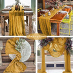 12 Pcs Mustard 35 x 120 Inches Long Cheesecloth Table Runner 10FT Runner for Tables Gauze Fabric Boho Table Runner Decoration Rustic Semi Sheer Runner for Wedding Baby Shower Birthday Party (Mustard) - Image 6