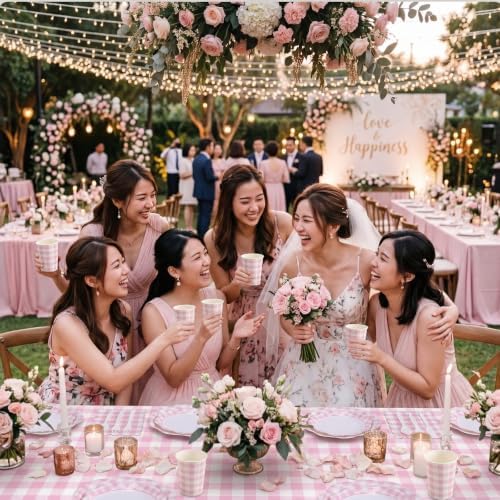 Ceenna 392 Pcs Pink Gingham Paper Plates Napkins Cup Party Supplies for 48 - Image 6
