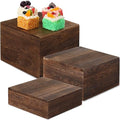 Barydat 3 Pcs Rustic Wood Risers for Display, Square Nesting Cupcake Stands by home