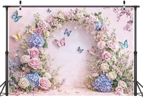 12x10ft Pink Butterfly Floral Backdrop Baby Shower Colorful Flowers Backdrops for Photograph Background Wedding Girl Birthday Table Cake Party Decorations Photo Studio Props - Image 4