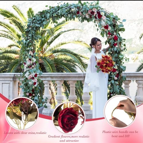 Tigeen Artificial Flowers Silk Peony Hydrangea,Claret,12 Bundles - Image 3