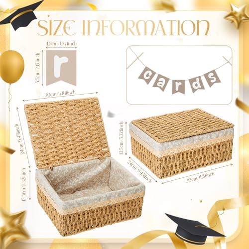 Gerrii Wedding Party Decoration 12 x 9.4 x 5.3 in Large Wicker Storage Basket with Lid Wedding Card Box and Card Banner Set Money Envelope Box Gift for Baby Shower Favor Supplies(Khaki) - Image 5