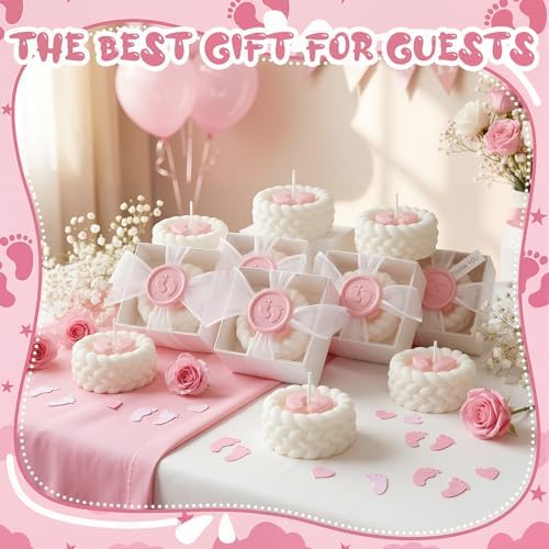 MTLEE 24 Pcs Baby Shower Candle Party Favors for Guests Pink Footprints Scented Candles with Bow Gift Box Ribbon Cute Feet Shaped Return Gifts Keepsakes for Baby Shower Gender Reveal Party Supplies - Image 3