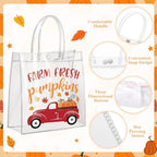 Canchiing 30 Pcs Fall Clear Gift Bags with Handles Reusable Autumn Maple Leaf Pumpkin Treat Bags Thanksgiving PVC Gift Wrap Totes for Thanksgivings Falls Harvest Party Favors, 7.9 x 7.9 x 3.1 - Image 3