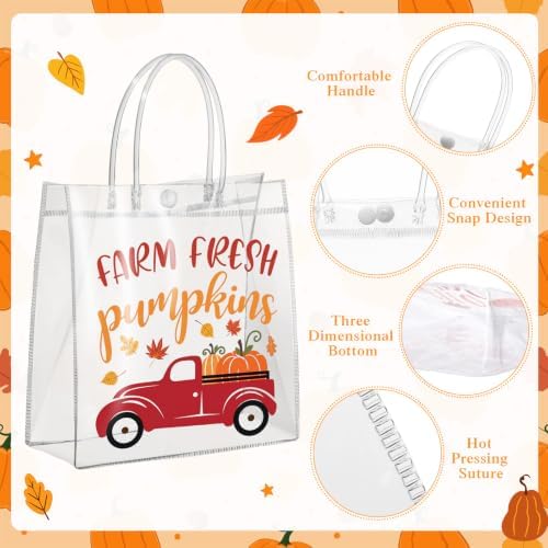 Canchiing 30 Pcs Fall Clear Gift Bags with Handles Reusable Autumn Maple Leaf Pumpkin Treat Bags Thanksgiving PVC Gift Wrap Totes for Thanksgivings Falls Harvest Party Favors, 7.9 x 7.9 x 3.1 - Image 3