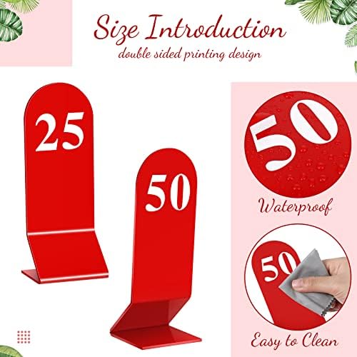 Remerry 50 Pcs Table Numbers 1-50 Acrylic Double Sided Number Cards for Restaurant Acrylic Tent Table Holders Tent Cards Wedding 2.36 x 6.3 Inch(Red) - Image 3