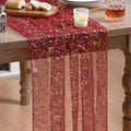 Artoid Mode 10Pcs Burgundy Gauze Gold Table Runner 10FT, Glitter Metallic Foil Sheer Dining Wedding Anniversary Holiday Table Decor for Home Party by ArtoidMode