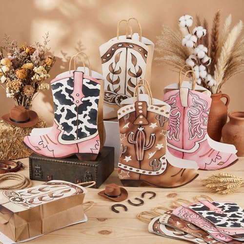 Tioncy 24 Pcs Cowboy Boot Paper Gift Bags, Assorted Style, Brown and Pink - Image 4