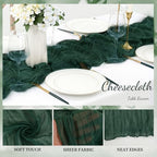 Emerald Green 12 Pack Cheesecloth Table Runner 10FT Boho Fabric Rustic Cheese Cloth Table Runner for Wedding 20 x 120 Inch Long Bridal Shower Baby Shower Gauze Sheer Birthday Party Table Decorations - Image 3