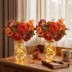 4 Sets Rose Flower Mason Jar Centerpiece with LED Lights for Wedding - Image 4