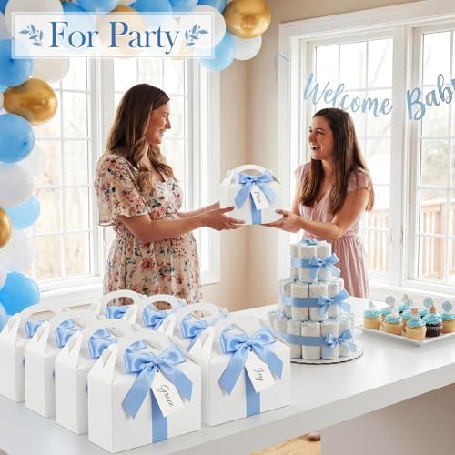 Maitys 50 Set Large Gable Boxes with Handle, Ribbon, Tag, White,Light Blue - Image 6