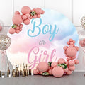YongFoto 6x6ft Boy Or Girl Gender Reveal Round Backdrop Cover Blue Pink Clouds Baby Shower Circle Background for Photography Dreamy He Or She Gender Reveal Party Cake Table Banner Kids Photo by YongFoto