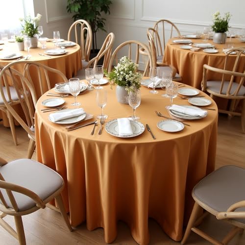 sancua Thanksgiving Round Tablecloth 132 Inch, 6 Pack Light Brown Bronze - Image 2