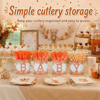 Domensi 204 Pcs Baby Shower Disposable Cutlery Set Utensil Holders, Orange - Image 4
