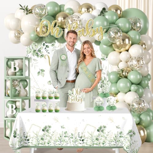 138Pcs Sage Green Baby Shower, Oh Baby Balloon Garland Arch Kit - Image 6