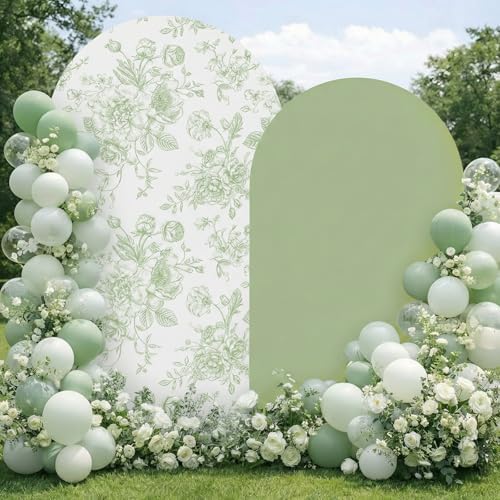 Tegeme 2 Set Sage Green Floral Arch Cover 7.2ft 6.6ft Stretchy Backdrop by Tegeme