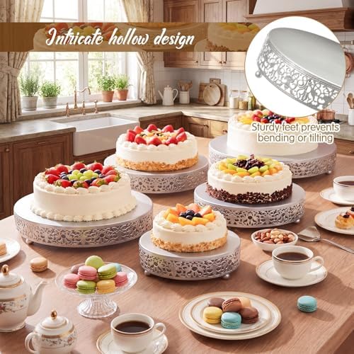 Wenqik 5 Pcs Metal Silver Cake Stand,16/14/12/10/8 in Round Cake Holder - Image 3