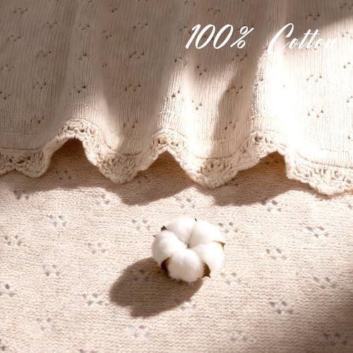 LifeTree Knit Baby Blanket & Hat, 100% Cotton Soft Swaddle & Receiving Blanket for Toddler, Lightweight & Breathable Newborn Blanket Unisex for Crib, Stroller, 31X40 Inches, Shower Registry Gift,Khaki - Image 2
